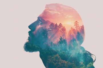 Double exposure featuring Jesus Christ and nature scene 