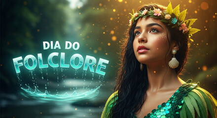 Ilustra&ccedil;&atilde;o vetorial de sereia Iara - Folclore Brasileiro