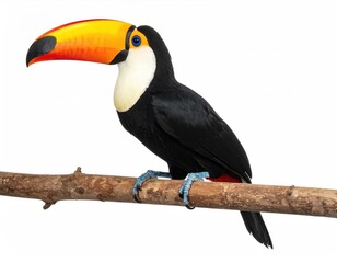 Naklejka premium Toco Toucan: Vibrant Tropical Bird on Branch
