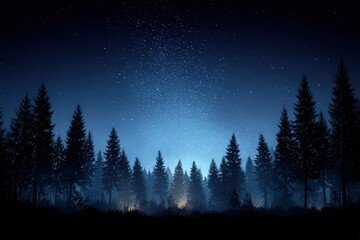 Pixelated Forest At Night With Glowing Stars