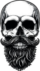 a skull with with large flowing beard eps on white background