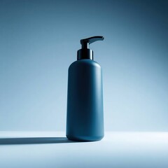 Dark blue pump bottle with studio shot.
