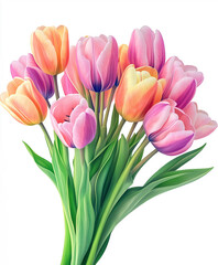 Obraz premium Tulip bouquet pastel colors, isolated on white background