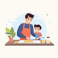 Father and Son Cooking Together Vector Flat Minimalis Vector Flat Illustration.