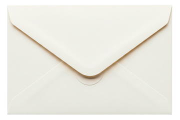Back view of a closed cream colored paper mail envelope isolated on a transparent background