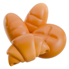 Croissant loaf round bun and long bread for bakery and cafe menus, food blogs, recipe cards, packaging design.
