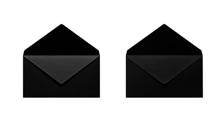 Two identical black envelopes on a black background