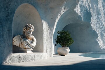 Ancient greek marble statue head sculpture high resolution image