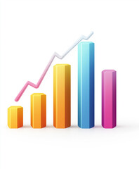 Bar chart with 3D style, financial growth concept, isolated on white background