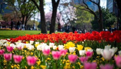 Fototapeta premium Colorful tulip flowers in park