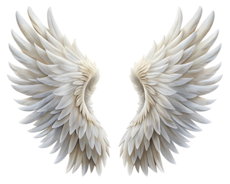 realistic angel wings white wing isolated on white background PNG , AI GENERATED