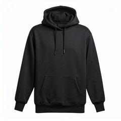 Oversized black hoodie, white background.