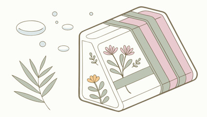Illustration of a floral decorated sandwich container with a leaf and water droplets on the side