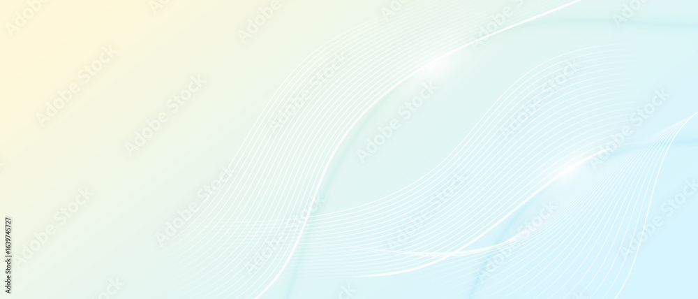 Wall mural soft pastel gradient background with flowing white wave lines and copy space.