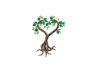 heart-shaped tree designs symbolizing growth and love, bodhi tree hand drawing.