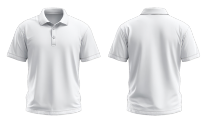 Blank white polo shirt, front and back views