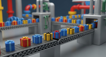 Colorful Gift Boxes on Automated Factory Production Line