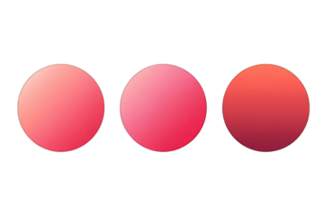 Three gradient circles of varying shades of pink and red