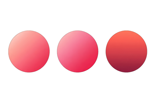 Three gradient circles of varying shades of pink and red