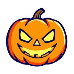 Ai generated image of a carved halloween pumpkin with a scary face and a wide grin, isolated on a transparent background
