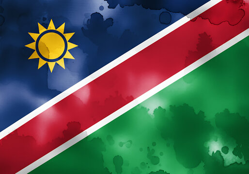 flag of Namibia with watercolor. water color flag. watercolor painting. national flag painting - Powered by Adobe