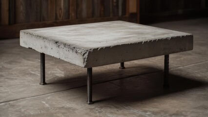 Fototapeta premium Minimalist Concrete Table with Industrial Threaded Legs on Textured Floor