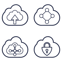 Obraz premium Four cloud computing icons representing upload network and security
