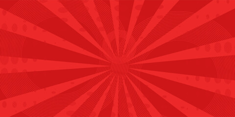 Red comic sunburst effect background with halftone. pop art comic-style vector background