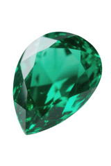 Fototapeta premium Gorgeous Emerald Gemstone with Pear Cut on White Background