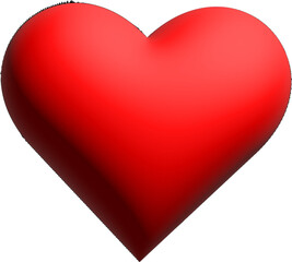 A 3D graphic depicting a smooth, bright red heart with soft shadows that give it volume. The heart has a classic shape and symbolizes love, romance, health and passion. The image is made in a modern s