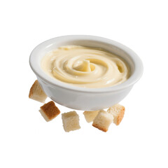 Aioli Sauce in Bowl with Croutons Isolated on White