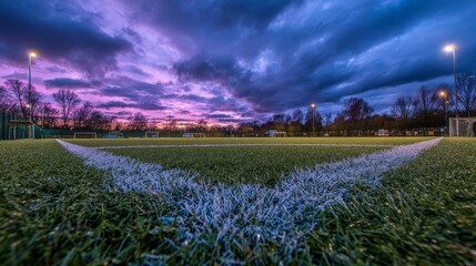 Obraz premium Night soccer stadium under floodlights, soccer stadium at night with bright lights, soccer stadium at night for sports photography 