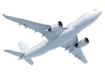 Obraz premium White passenger jet in flight, angled view