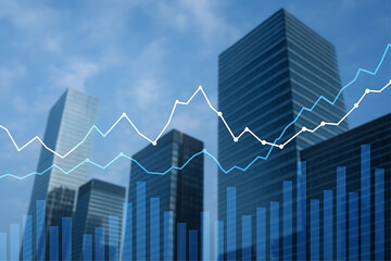 Financial Growth Analysis with Skyscrapers Background: Stock Market Trends and Data Visualization