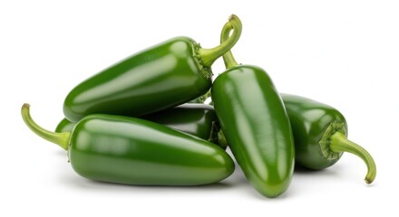 Pile of fresh green jalapeno peppers isolated on white background