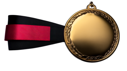 Gold Oval Medal with Red and Black Ribbon Accent