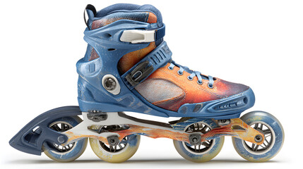 Used inline skate blue orange wheels laces straps