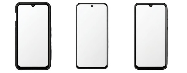 Three black smartphones with blank screens (1)
