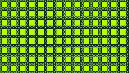 A repeating pattern of dark blue shapes on a bright green background creating a grid like structure