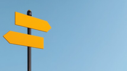 Two opposing yellow arrows signifying diverging paths with clear direction indicating choices and decisions ahead visually