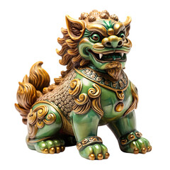 Intricate Green and Gold Chinese Guardian Lion Statue
