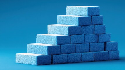 Blue brick pyramid representing simplified architecture and clear structure for a concept of reduced system complexity visually