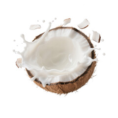 Coconut with Milk Splash Isolated on White Background