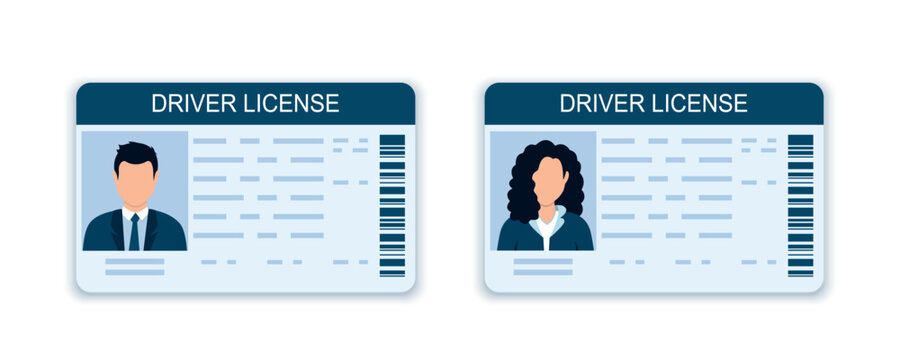 ID card. Identification document with person photo. Flat plastic identity document icon. Driver's license. Driver license plastic card template. Vector illustration