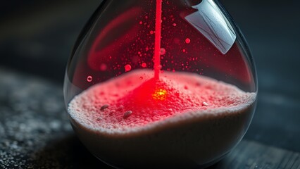 Translucent hourglass with memories as sand, some grains glowing red to signify cognitive health concerns.