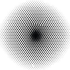 An abstract halftone dot pattern vector, with a retro eye design, creates a unique circular mosaic illustration backdrop