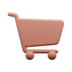 Vector 3D shopping cart icon PNG &mdash; modern e-commerce cart , transparent background/brown