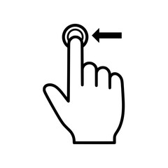 A modern user interface icon depicting a hand performing a left swipe gesture on a touchscreen. Ideal for mobile app tutorials and digital instruction.