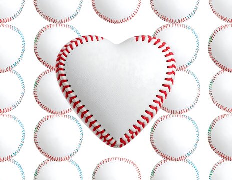 Heart-shaped baseball in a pattern of baseballs.