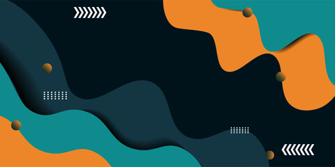 Green and orange geometric business banner design. Creative banner design with wave shapes and orange circle pattern for template.eps10